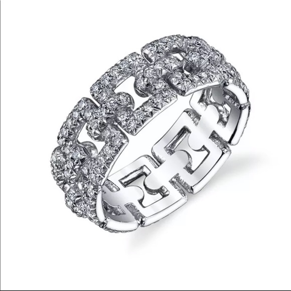 New925 Silver Connection Square Shape Diamond Ring - Picture 2 of 2